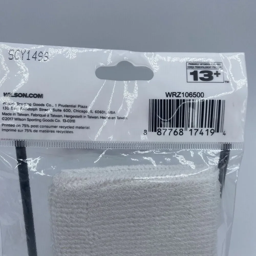 Wilson White Wrist Band New Sealed Tennis Equipment‎ Accessory Adult WRZ106500